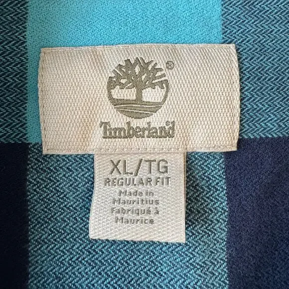 TIMBERLAND Cotton Flannel Button Up Shirt Men's Size XL Regular Aqua Navy Check - Picture 11 of 14